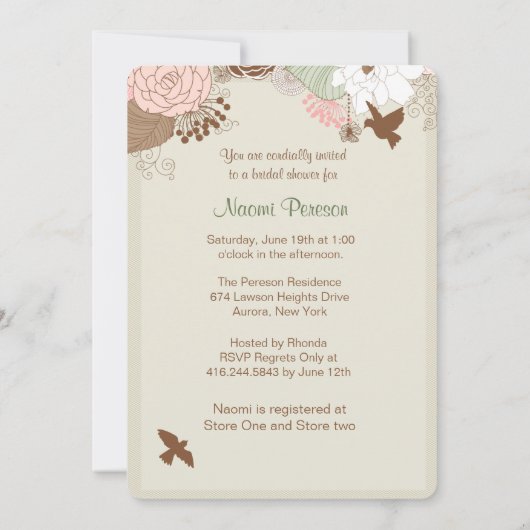 Invitation Douche à cage florale moderne (Dos)