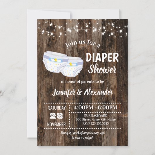 Invitation Douche à couches pour bébé rustique (Devant)