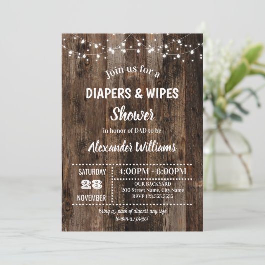 Invitation Douche à couches rustiques pour bébés (Debout devant)