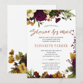 Invitation Douche à distance burgundy douche florale par mail (Devant / Derrière)