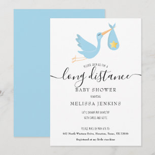 Invitation Douche à Distance Par Courrier Blue Stork Star