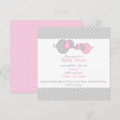 Invitation Douche à éléphant gris et rose (Devant / Derrière)