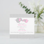 Invitation Douche à éléphant gris et rose (Debout devant)