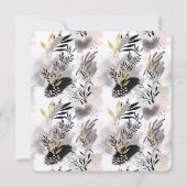 Invitation Douche à feuilles noires, grises et dorées (Dos)