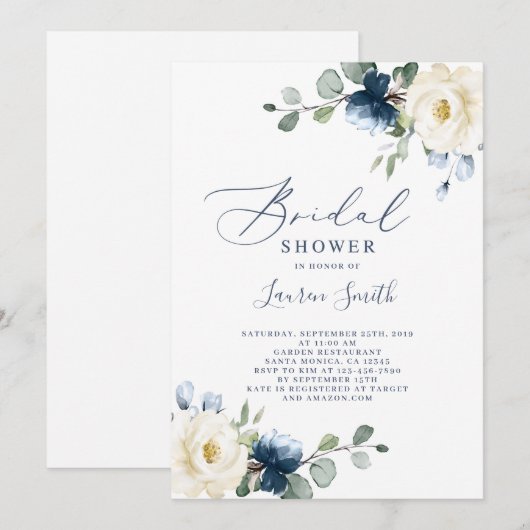 Invitation Douche à fleurs bleues (Devant / Derrière)