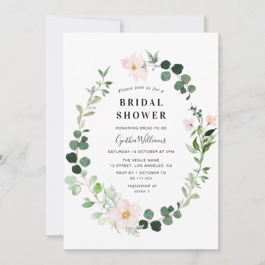 Invitation douche à l'eucalyptus à fleurs moelleuses à l'aqua (Devant)