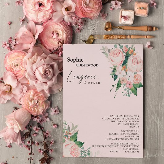 Invitation Douche à lingerie rose florale