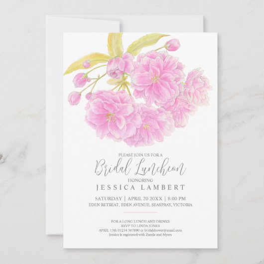 Invitation Douche à midi fleurie rose (Devant)