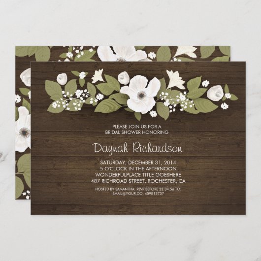 Invitation douche à nage à fleurs en bois rustique (Devant / Derrière)