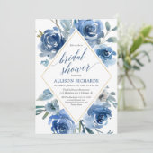 Invitation Douche à nage élégante couleur or bleu (Debout devant)