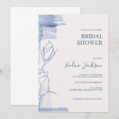 Invitation Douche à nage florale en poudre bleu Dusty moderne (Devant / Derrière)