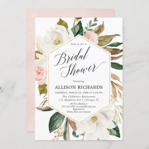 Invitation Douche à nage rustique à fleurs blanches et roses