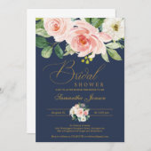 Invitation Douche à napperons roses et à fleurs marines (Devant / Derrière)