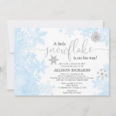 Invitation Douche à neige en argent bleu par baby shower post (Devant)