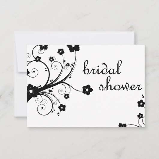 Invitation douche à nuptiale : fleurs noires et blanches (Devant)