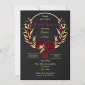 Invitation douche à nuptiale noire à fleurs d'or bordeaux (Devant)