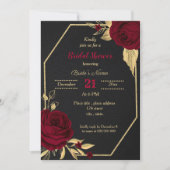 Invitation douche à nuptiale noire à fleurs d'or bordeaux (Devant)