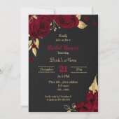 Invitation douche à nuptiale noire à fleurs d'or bordeaux (Devant)