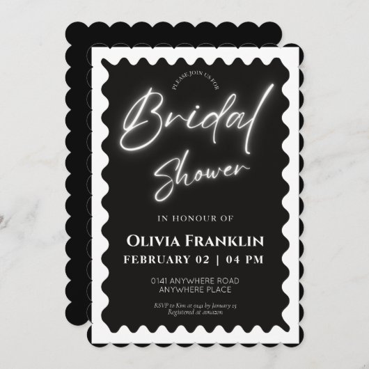 Invitation Douche à nuptiale ondulée rétro (Devant / Derrière)