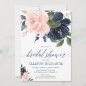 Invitation Douche à nuptiale rose et bleu marine (Devant)
