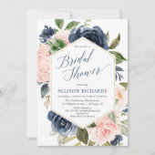 Invitation Douche à nuptiale rose et bleu marine (Devant)
