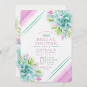 Invitation Douche à nuptiale Succulente couleur vert pourpre (Devant / Derrière)