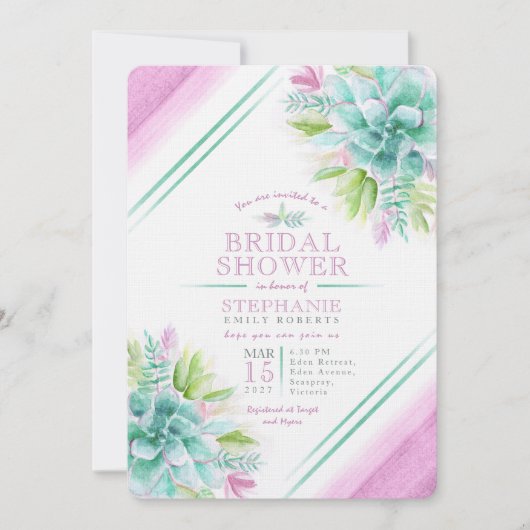 Invitation Douche à nuptiale Succulente couleur vert pourpre (Devant)