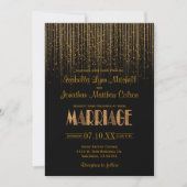Invitation Douche à plume Gold Star en cuivre et Mariage noir (Devant)