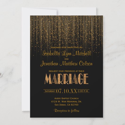 Invitation Douche à plume Gold Star en cuivre et Mariage noir (Devant)