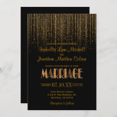 Invitation Douche à plume Gold Star en cuivre et Mariage noir (Devant / Derrière)