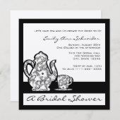 Invitation Douche à thé nuptiale noire et argent (Devant / Derrière)