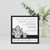 Invitation Douche à thé nuptiale noire et argent (Debout devant)