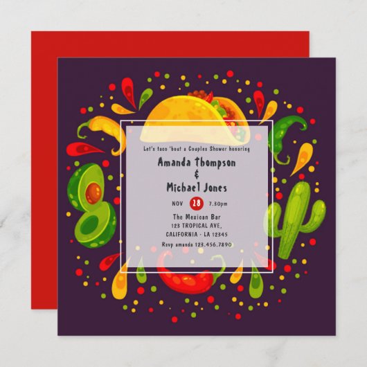 Invitation Douche à thème Taco Couples (Devant / Derrière)