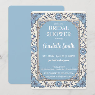 Invitation Douche antique de mariée bleu et blanc Chinoiserie