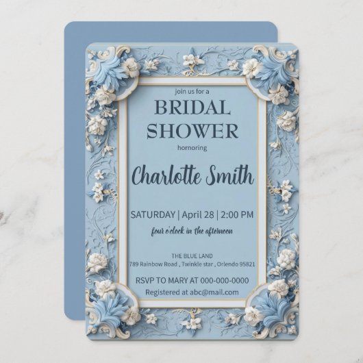 Invitation Douche antique de mariée bleu et blanc Chinoiserie (Devant / Derrière)