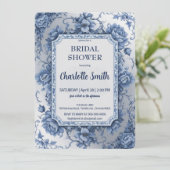 Invitation Douche antique de mariée bleu et blanc Chinoiserie (Debout devant)