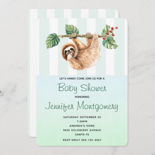 Invitation Douche Aquarellée À L'Arrière À L'Arrière (Devant / Derrière)