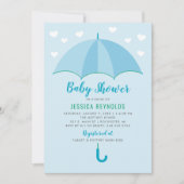 Invitation Douche avec Amour Baby shower parapluie bleu (Devant)