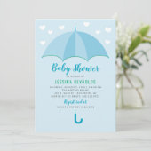 Invitation Douche avec Amour Baby shower parapluie bleu (Debout devant)