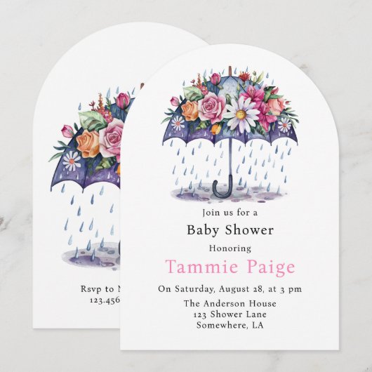 Invitation Douche avec Baby shower Fleurs (Devant / Derrière)