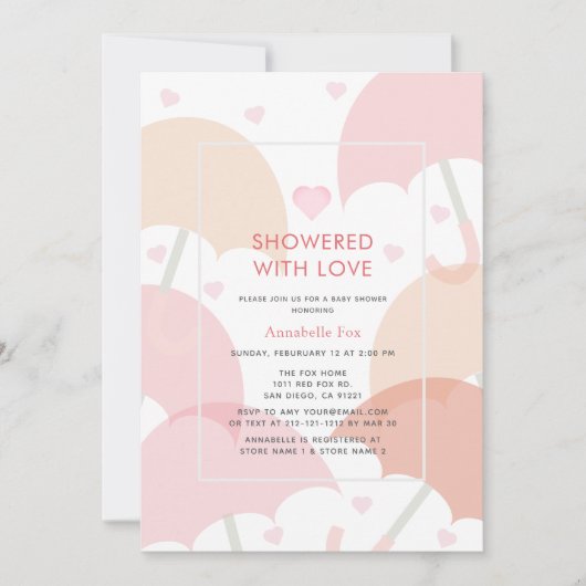 Invitation Douche avec Baby shower Love Pink Parapluies (Devant)