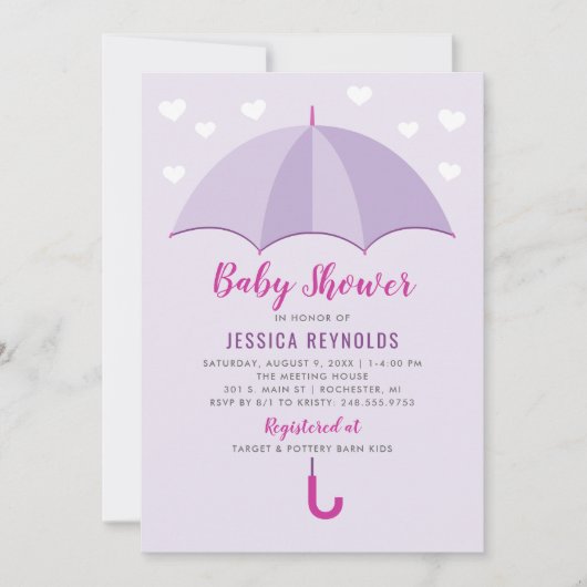 Invitation Douche avec Baby shower parapluie mauve Amour (Devant)