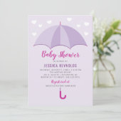 Invitation Douche avec Baby shower parapluie mauve Amour (Debout devant)
