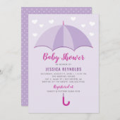 Invitation Douche avec Baby shower parapluie mauve Amour (Devant / Derrière)