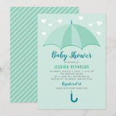 Invitation Douche avec Baby shower parapluie vert à la menthe (Devant / Derrière)