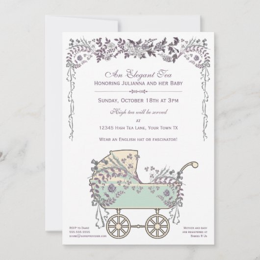 Invitation Douche avec des erreurs de bébé floral romantique (Devant)