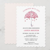 Invitation Douche avec Love Pink Fête des mariées parapluie (Devant / Derrière)