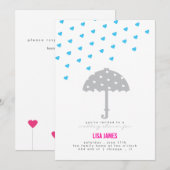 Invitation Douche avec Parapluie et Cœurs (Devant / Derrière)