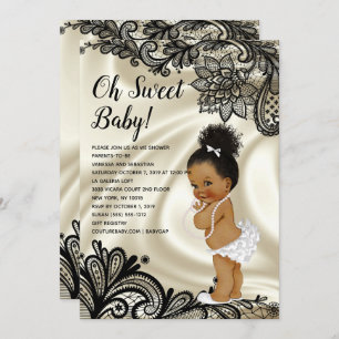 Invitation Douche bébé blanche ivoire et dentelle noire