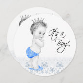Invitation Douche bébé bleu doux Prince bébé garçon (Devant / Derrière)